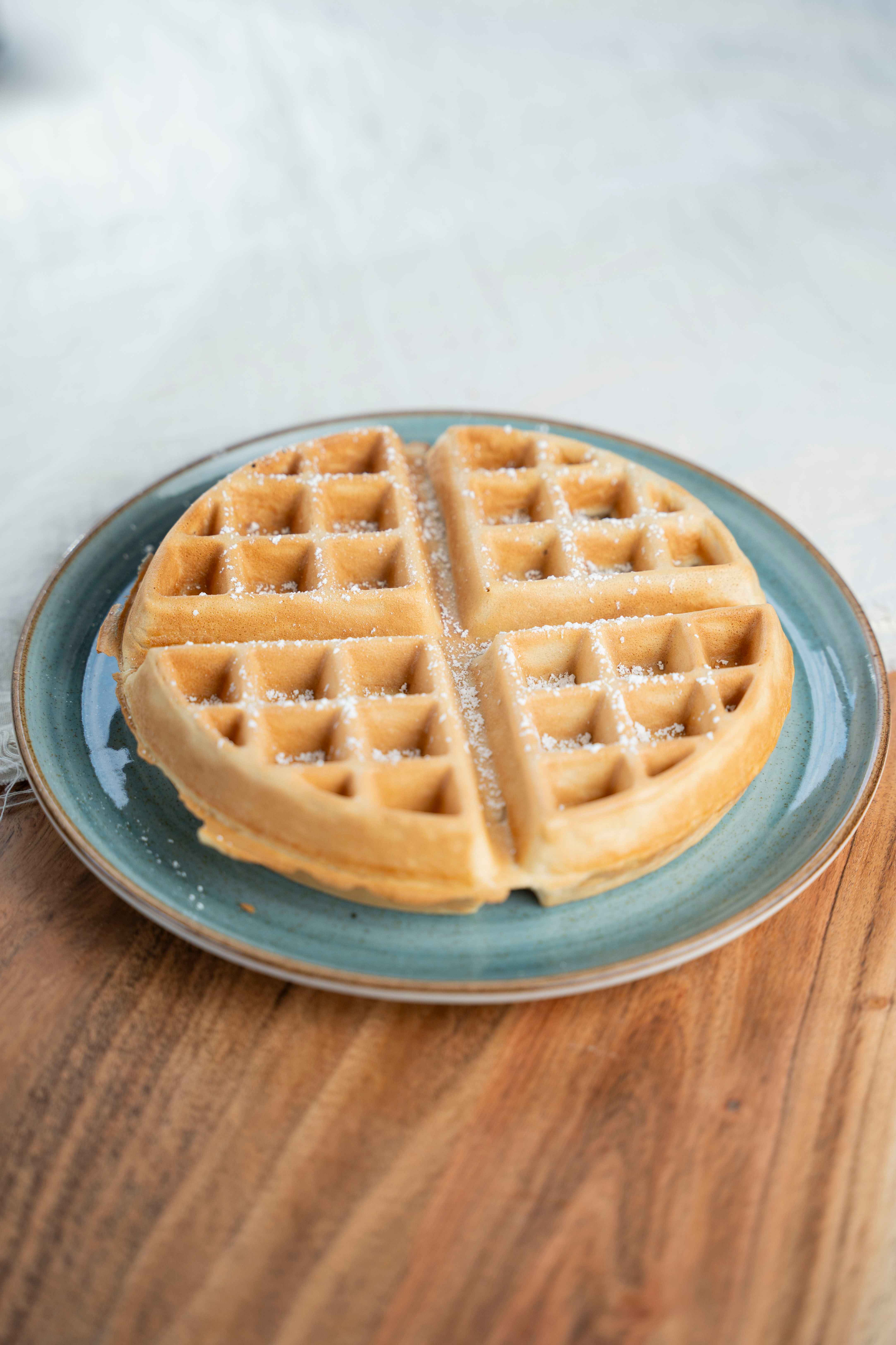 Belgian waffle topped with strawberries